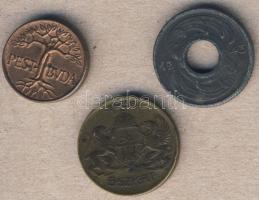 1930-40-es évek 2db klf "BSZKRT" zseton + 1db "Pest-Buda-Pénzverő" zseton T:2