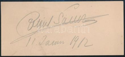 1912 Emil Sauer (1862-1942) német zeneszerző, zongoraművész, zenepedagógus által saját kezűleg aláírt kártya, Weisz Ilona részére elküldve, borítékban