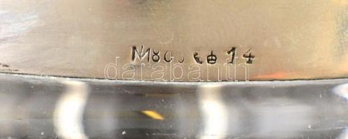 Ezüst (Ag.) peremű ólomkristály talpas váza, csiszolt, jelzett (800), apró karcolásokkal, m: 26 cm