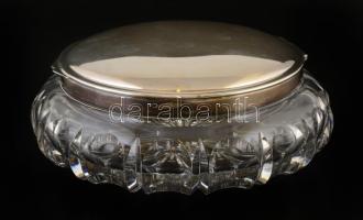 Alpakka fedeles ólomkristály doboz, jelzett (SUM), apró csorbákkal, d:23,5 cm m:8 cm