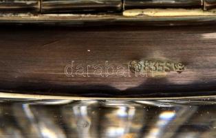 Alpakka fedeles ólomkristály doboz, jelzett (SUM), apró csorbákkal, d:23,5 cm m:8 cm