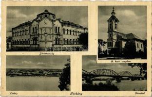 1942 Párkány, Stúrovo; Járásbíróság, Római katolikus templom, látkép, Duna híd / district court, Catholic church, general view, Danube bridge