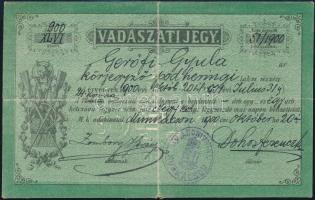 1900 vadászati jegy, vadászjegy podheringi körjezgyő részére / Hunters licence