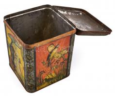 Nagyméretű régi fém teásdoboz. 22x29x22 cm