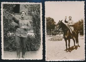 1941 Hitlert imitáló magyar katona állva és lóháton, 2 db fotó, jó állapotban, 8×6 cm / Hungarian soldier, 2 photos