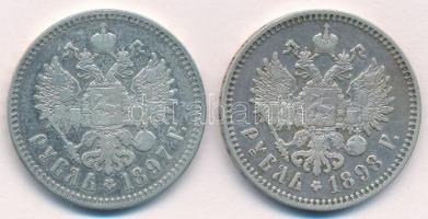 Orosz Birodalom 1897. 1R Ag "II. Miklós" + 1898. 1R Ag "II. Miklós" T:2-,3 
Rus...