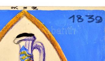 Kónya Zoltán (?-?): Braun St. Hubertus likőr, reklámplakát, üvegezett fa keretben, 28×19 cm + a rekl...