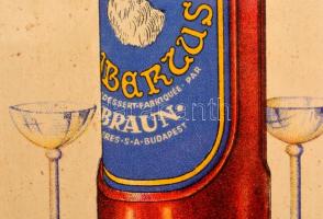 Kónya Zoltán (?-?): Braun St. Hubertus likőr, reklámplakát, üvegezett fa keretben, 28×19 cm + a rekl...