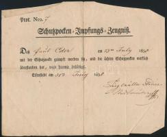1850 Kismarton, himlőoltási bizonyítvány