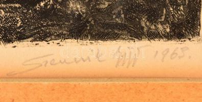 Szennik György (1923-2007):Vadvíz Gyírmót, rézkarc, papír-karton, jelzett, foltos, 12,5×22,5 cm