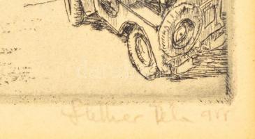 Stettner Béla (1928-1984): Szenesi kanyar. Rézkarc, papír-karton, jelzett, 26×16,5 cm