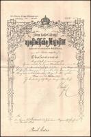 1879 Díszes főhadnagyi kinevezés Éder Pál (1849-1916) k.u.k. 76. gyalogezred tisztje részére, szárazpecséttel, aláírással.