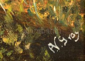 Gray jelzéssel: Hegyvidéki tó. Olaj, farost, keretben, 29×44 cm