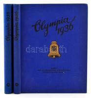 1936 Die Olympischen Spiele 1936. 1-2. köt. 2 db gyűjtőkép album kevés hiánnyal, érdekes leírásokkal. Kicsit kopott vászonkötésben, jó állapotban.