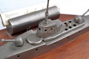 1930 Art deco stílusú hadihajós asztali dísz fényképtartó fényképpel, jó állapotban, 29×13 cm