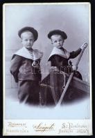 1930 Art deco stílusú hadihajós asztali dísz fényképtartó fényképpel, jó állapotban, 29×13 cm