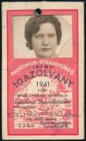 1941 Fényképes idényigazolvány a Palatinus Strandfürdőbe