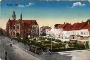 1917 Kassa, Kosice; Fő utca, Dóm, üzletek, villamos / main street, cathedral, shops, tram