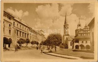 Lőcse, Levoca; Stalinovo nám. / Sztálin tér, Városháza, templom, kerékpáros / square, town hall, church, bicycle