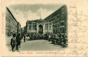 1899 (Vorläufer!) Fiume, Pesceria e Mercatti / Fischmarkt und Markthalle / halpiac és vásárcsarnok, árusok / fish market and market place, vendors (EK)