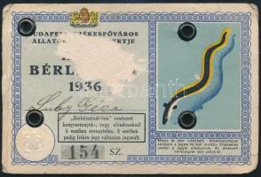 1936 Budapest Székesfőváros Állat- és Növénykertje fényképes bérletjegy, sérült