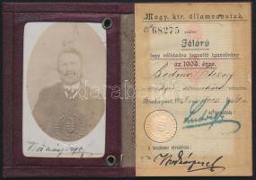 1903 Magyar Királyi Államvasutak félárú jegy váltására jogosító fényképes igazolvány