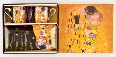 Matricás Gustav Klimt mokkás szett ( 2 személyes), jelzett (Queen Isabell), hibátlan, eredeti dobozában