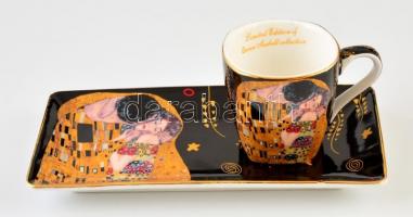 Matricás Gustav Klimt mokkás szett ( 2 személyes), jelzett (Queen Isabell), hibátlan, eredeti dobozá...