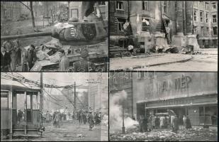 1956-os fotók: utcai jelenetek, szobordöntés, a Szabad Nép előtt, stb., 22 db későbbi előhívás, 9×14...