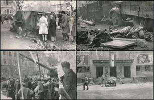 1956-os fotók: utcai jelenetek, szobordöntés, a Szabad Nép előtt, stb., 22 db későbbi előhívás, 9×14...