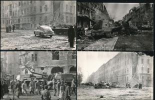 1956-os fotók: utcai jelenetek, szobordöntés, a Szabad Nép előtt, stb., 22 db későbbi előhívás, 9×14...