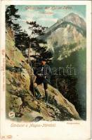 Tátra, Vysoké Tatry; Zergevadász. Feitzinger Ede 1902/12. 416. / Gemsenjäger / chamois hunter