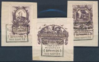 1920 Bélyeggyűjtők hete 3 db alkalmi levélzáró alkalmi bélyegzéssel