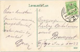 1917 Sopron, Várkerület, piac, villamos, Szentháromság szobor, Lang Frigyes üzlete