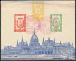 1940 II. Eötvös Ifjúsági Bélyegkiállítás levélzáró sor, alkalmi bélyegzésekkel díszes borítékon