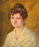 Jelzés nélkül: Női portré. Olaj, karton, repedezett festék, 46×38 cm