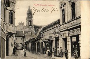 1910 Pápa, Kossuth Lajos utca, Gutstein Lipót kalap, sapka és szűcsáru raktára, Fiumei Triesti kávébehozatal, Fellner Jakab fia üzlete