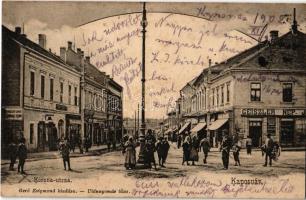 1902 Kaposvár, Korona utca, Práger Lipót fodrász terme, Geiszler Nep., Pollák József és Steinitz Ignác üzlete. Gerő Zsigmond kiadása (fl)