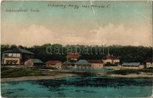 1910 Torda, Turda; Sóbánya fürdő. Kiadja Füssy József / Baile de sare / salt mine lake, baths, rowing boat (fa)