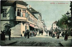 1903 Győr, Széchenyi tér, Jedlik Ányos utca, Fábián Sándor és Társa és Kiss (?) István üzlete, piac (EB)