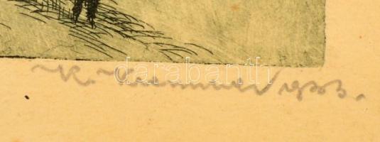 Kremmer jelzéssel: Birkák. Rézkarc, papír, 17×23 cm