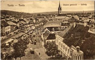 1923 Torda, Turda; Vedere generala / látkép, üzletek, piaci árusok / general view, shops, market vendors