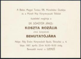 Dömötör János: Koszta Rozália. (Békéscsaba, 1987), Békés Megyei Tanács V.B. Művelődési Osztálya. A s...