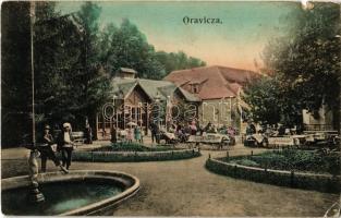 1908 Oravicabánya, Oravicza, Oravita; Bányavölgyi fürdő kert és étterem. Kiadja Weisz Félix / mine valley, spa, baths, garden, restaurant (kis szakadás / small tear)