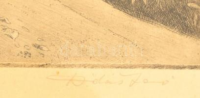 Dudás Jenő (1900-1991): Tihanyi magtár. Rézkarc, papír. Jelzett. 25x40 cm Üvegezett keretben