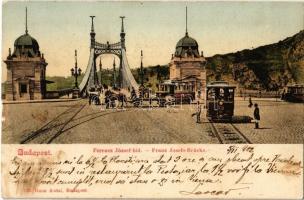 1902 Budapest V. Ferenc József híd pesti hídfője villamosokkal. Ganz Antal 125.