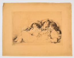 Prihoda István (1891-1956): Barátnők. Rézkarc, papír, jelzett a karcon, 21×30 cm