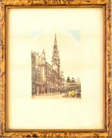 Olvashatatlan jelzéssel: Grand-Place (Brüsszel). Színezett litográfia, papír, üvegezett keretben, 12×9 cm
