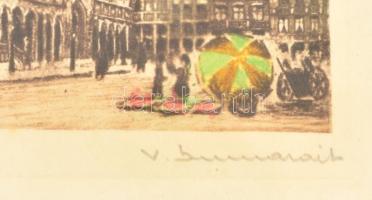 Olvashatatlan jelzéssel: Grand-Place (Brüsszel). Színezett litográfia, papír, üvegezett keretben, 12...