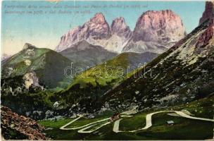 1935 Gruppo del Sassolungo, Langkofelgruppe (Südtirol), Strada delle Dolomiti, Passo di Pordoi, Sassolungo e Col Rodella / road, mountain pass, mountain peaks (Rb)